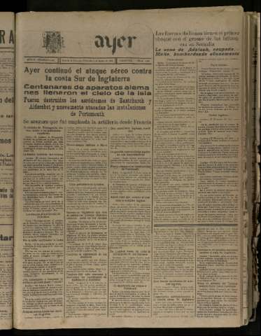 'Ayer : diario informativo de la mañana' - Año V Número 1273 - 1940 agosto 14