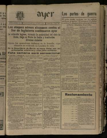 'Ayer : diario informativo de la mañana' - Año V Número 1274 - 1940 agosto 15