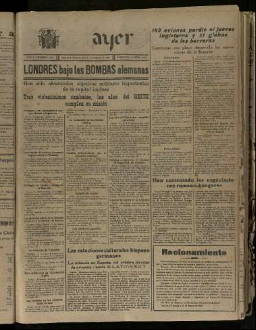 'Ayer : diario informativo de la mañana' - Año V Número 1276 - 1940 agosto 17