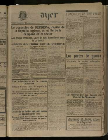 'Ayer : diario informativo de la mañana' - Año V Número 1279 - 1940 agosto 21