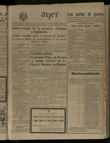 'Ayer : diario informativo de la mañana' - Año V Número 1280 - 1940 agosto 22