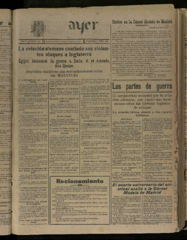 'Ayer : diario informativo de la mañana' - Año V Número 1281 - 1940 agosto 23