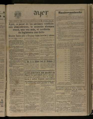 'Ayer : diario informativo de la mañana' - Año V Número 1283 - 1940 agosto 25