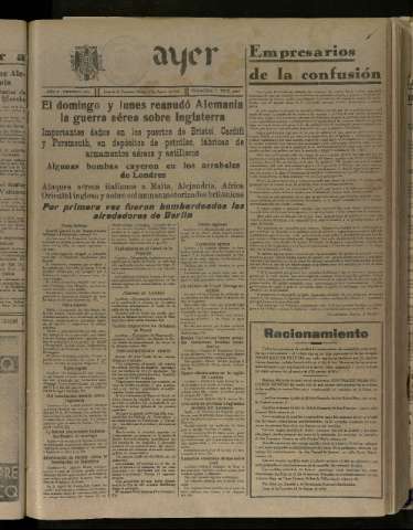 'Ayer : diario informativo de la mañana' - Año V Número 1284 - 1940 agosto 27