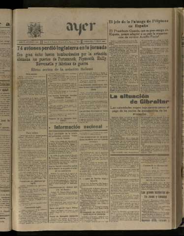 'Ayer : diario informativo de la mañana' - Año V Número 1285 - 1940 agosto 28