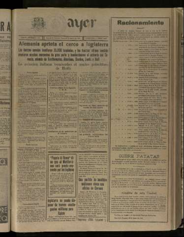 'Ayer : diario informativo de la mañana' - Año V Número 1286 - 1940 agosto 29