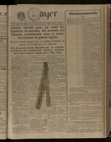 'Ayer : diario informativo de la mañana' - Año V Número 1289 - 1940 septiembre 1