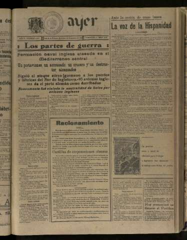'Ayer : diario informativo de la mañana' - Año V Número 1291 - 1940 septiembre 4