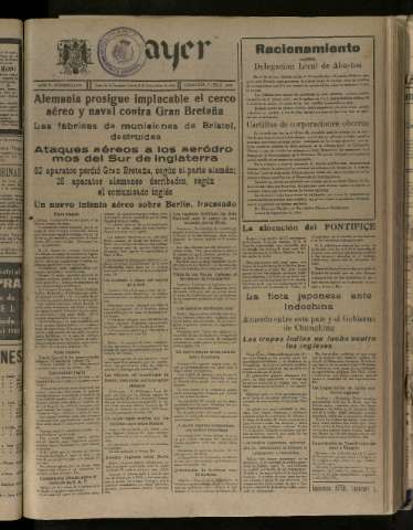 'Ayer : diario informativo de la mañana' - Año V Número 1292 - 1940 septiembre 5