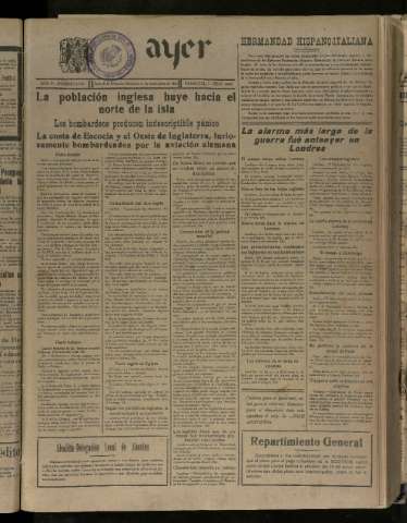 'Ayer : diario informativo de la mañana' - Año V Número 1297 - 1940 septiembre 11