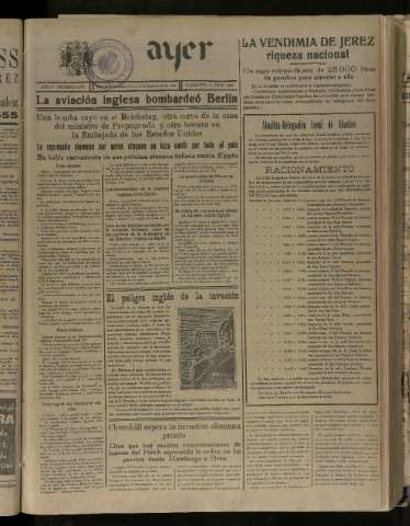 'Ayer : diario informativo de la mañana' - Año V Número 1298 - 1940 septiembre 12