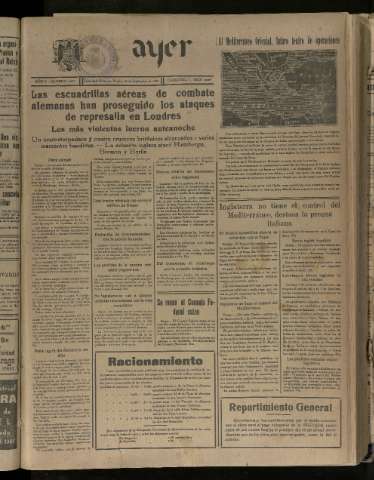 'Ayer : diario informativo de la mañana' - Año V Número 1299 - 1940 septiembre 13