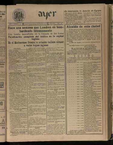 'Ayer : diario informativo de la mañana' - Año V Número 1301 - 1940 septiembre 15