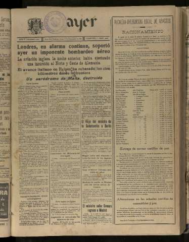'Ayer : diario informativo de la mañana' - Año V Número 1304 - 1940 septiembre 19