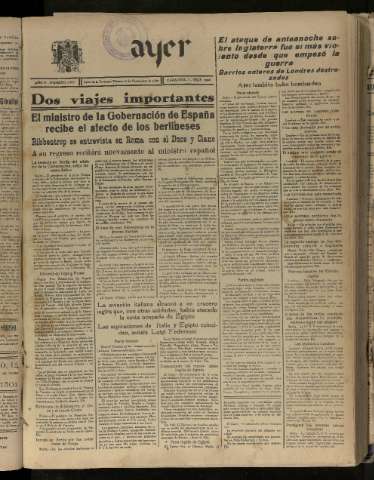 'Ayer : diario informativo de la mañana' - Año V Número 1305 - 1940 septiembre 20