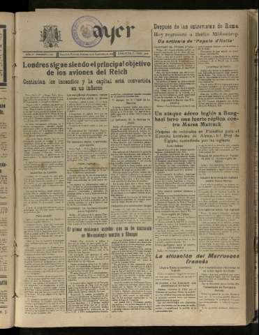 'Ayer : diario informativo de la mañana' - Año V Número 1307 - 1940 septiembre 22