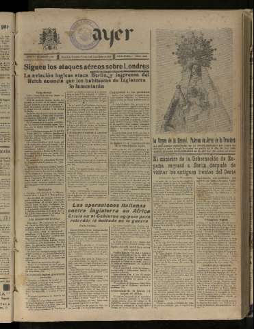 'Ayer : diario informativo de la mañana' - Año V Número 1308 - 1940 septiembre 24