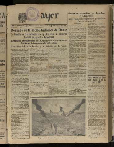 'Ayer : diario informativo de la mañana' - Año V Número 1309 - 1940 septiembre 25