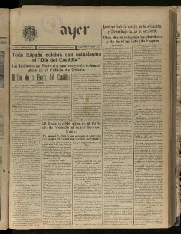 'Ayer : diario informativo de la mañana' - Año V Número 1315 - 1940 octubre 2