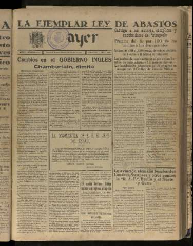 'Ayer : diario informativo de la mañana' - Año V Número 1317 - 1940 octubre 4