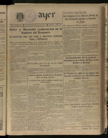 'Ayer : diario informativo de la mañana' - Año V Número 1318 - 1940 octubre 5