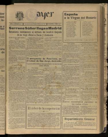 'Ayer : diario informativo de la mañana' - Año V Número 1319 - 1940 octubre 6
