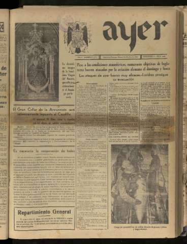 'Ayer : diario informativo de la mañana' - Año V Número 1320 - 1940 octubre 8