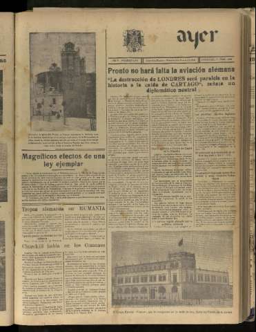 'Ayer : diario informativo de la mañana' - Año V Número 1321 - 1940 octubre 9