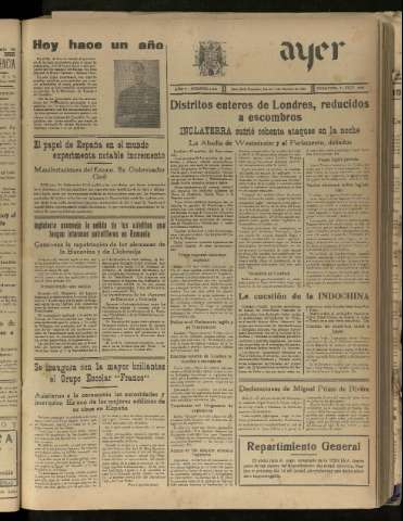 'Ayer : diario informativo de la mañana' - Año V Número 1322 - 1940 octubre 10