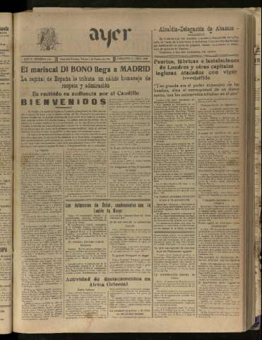 'Ayer : diario informativo de la mañana' - Año V Número 1323 - 1940 octubre 11