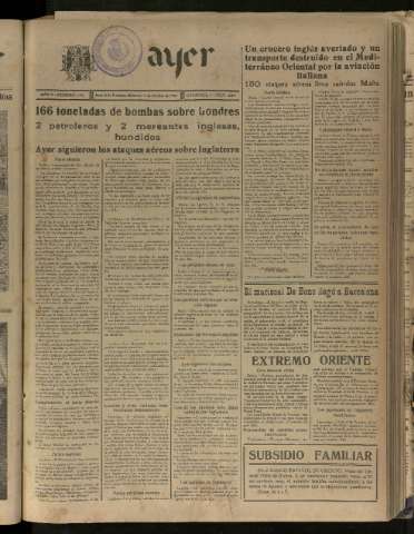 'Ayer : diario informativo de la mañana' - Año V Número 1327 - 1940 octubre 16