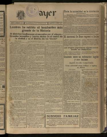 'Ayer : diario informativo de la mañana' - Año V Número 1328 - 1940 octubre 17