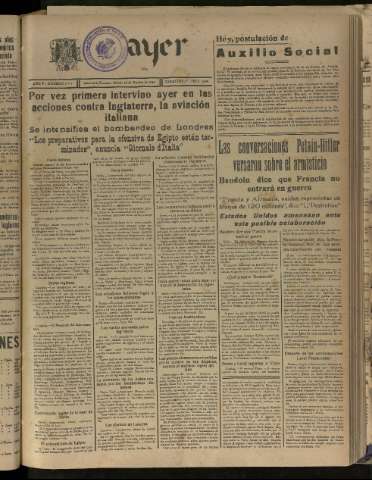 'Ayer : diario informativo de la mañana' - Año V Número 1336 - 1940 octubre 26