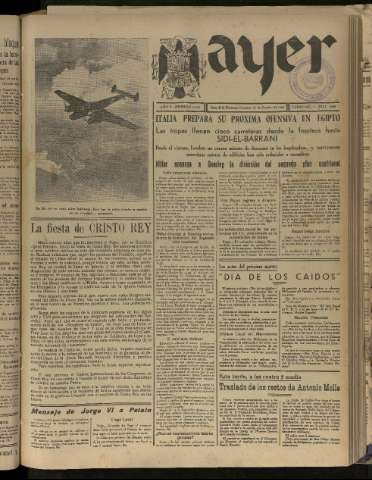 'Ayer : diario informativo de la mañana' - Año V Número 1337 - 1940 octubre 27