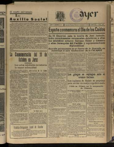 'Ayer : diario informativo de la mañana' - Año V Número 1339 - 1940 octubre 30