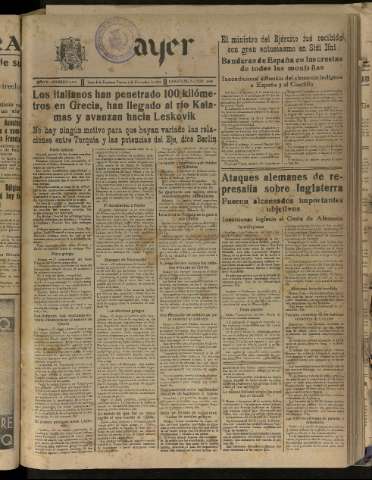 'Ayer : diario informativo de la mañana' - Año V Número 1341 - 1940 noviembre 1