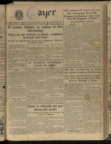 'Ayer : diario informativo de la mañana' - Año V Número 1342 - 1940 noviembre 2