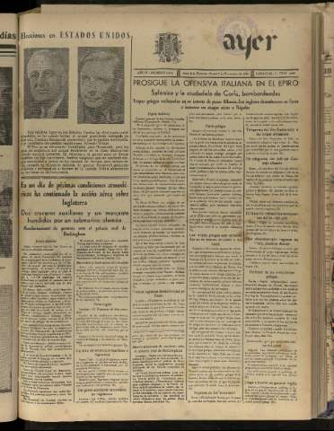 'Ayer : diario informativo de la mañana' - Año V Número 1344 - 1940 noviembre 5