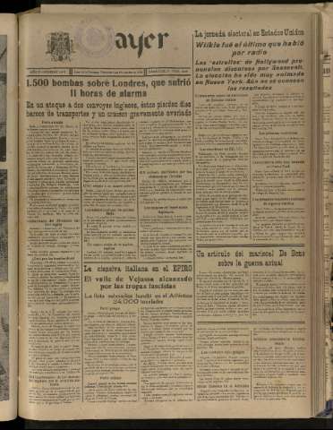 'Ayer : diario informativo de la mañana' - Año V Número 1345 - 1940 noviembre 6