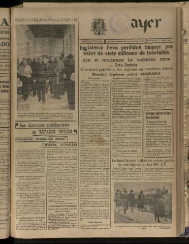 'Ayer : diario informativo de la mañana' - Año V Número 1346 - 1940 noviembre 7