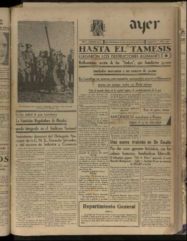 'Ayer : diario informativo de la mañana' - Año V Número 1349 - 1940 noviembre 10