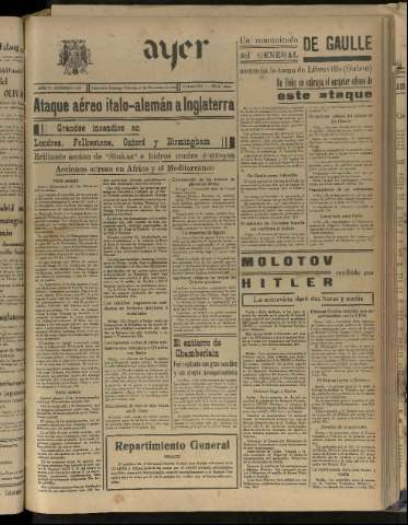 'Ayer : diario informativo de la mañana' - Año V Número 1351 - 1940 noviembre 13
