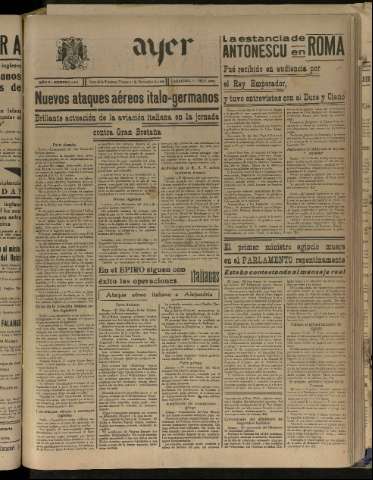 'Ayer : diario informativo de la mañana' - Año V Número 1353 - 1940 noviembre 15