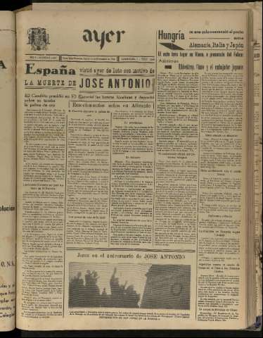 'Ayer : diario informativo de la mañana' - Año V Número 1358 - 1940 noviembre 21