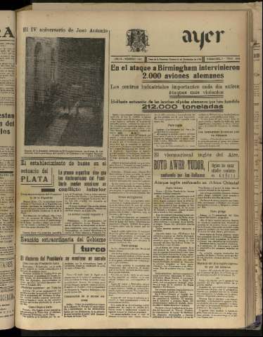'Ayer : diario informativo de la mañana' - Año V Número 1359 - 1940 noviembre 22