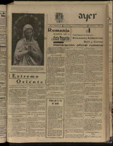 'Ayer : diario informativo de la mañana' - Año V Número 1361 - 1940 noviembre 24