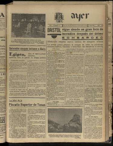 'Ayer : diario informativo de la mañana' - Año V Número 1363 - 1940 noviembre 27