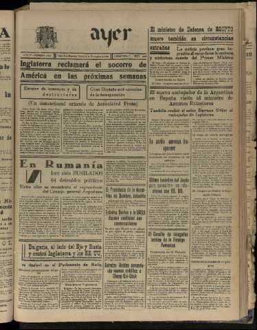 'Ayer : diario informativo de la mañana' - Año V Número 1364 - 1940 noviembre 28