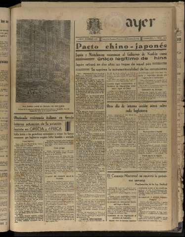 'Ayer : diario informativo de la mañana' - Año V Número 1367 - 1940 diciembre 1