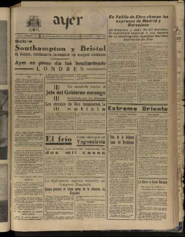 'Ayer : diario informativo de la mañana' - Año V Número 1369 - 1940 diciembre 4
